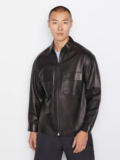 Men's Black Full Sleeve Leather Shirt