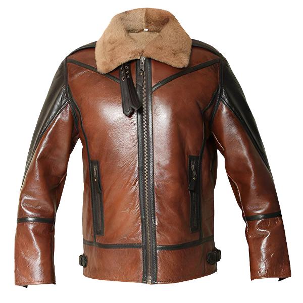 Men's RAF Flight Aviator Real Sheepskin Fur Collar Leather Jacket