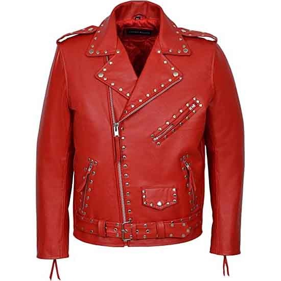 Men’s Red Cowhide Leather Biker Jacket – Designer Edition by Avanzar Leather