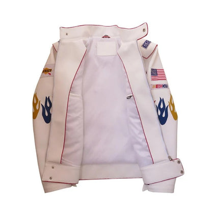 Ricky Bobby Wonder White Racing Leather Jacket - Avanzar Leather