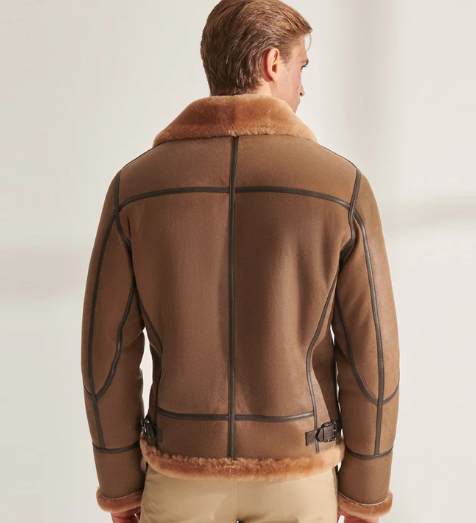 Men's Shearling Aviator Leather Jacket in Camel Brown