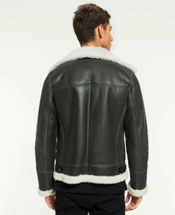 Men's Shearling Fur Leather Jacket in Black