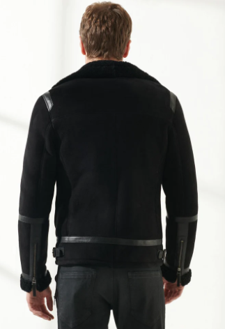 Men's Black Sheepskin Aviator Biker Leather Jacket