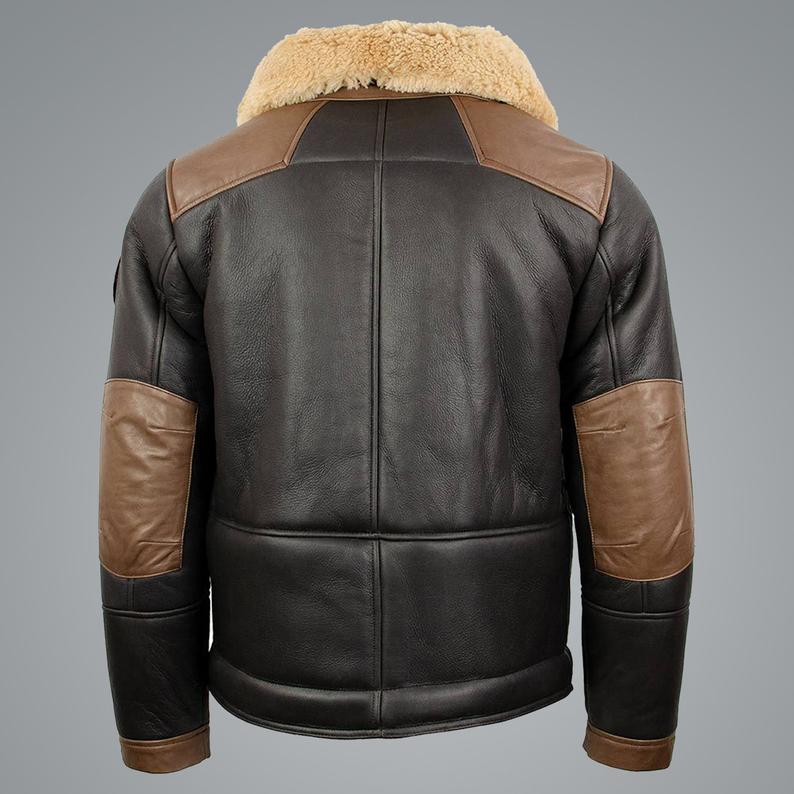 Men's Sheepskin Chocolate Black Bomber Jacket by Avanzar