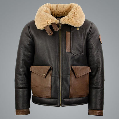 Men's Sheepskin Chocolate Black Bomber Jacket by Avanzar