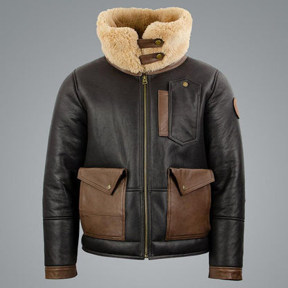 Men's Sheepskin Chocolate Black Bomber Jacket by Avanzar