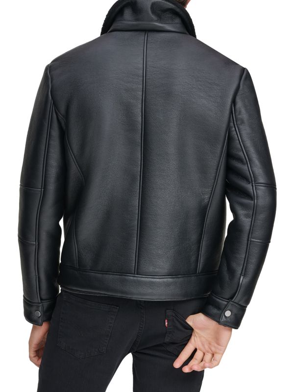 Men's Shearling Sheepskin Leather Jacket in Black