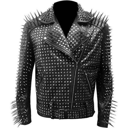 Men’s Black Punk Studded Motorcycle Leather Jacket