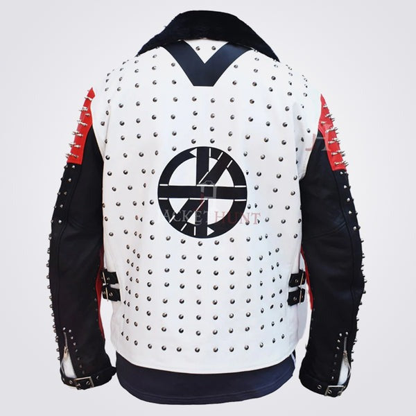 Avanzar Men’s Black Studded Punk Rock Leather Jacket