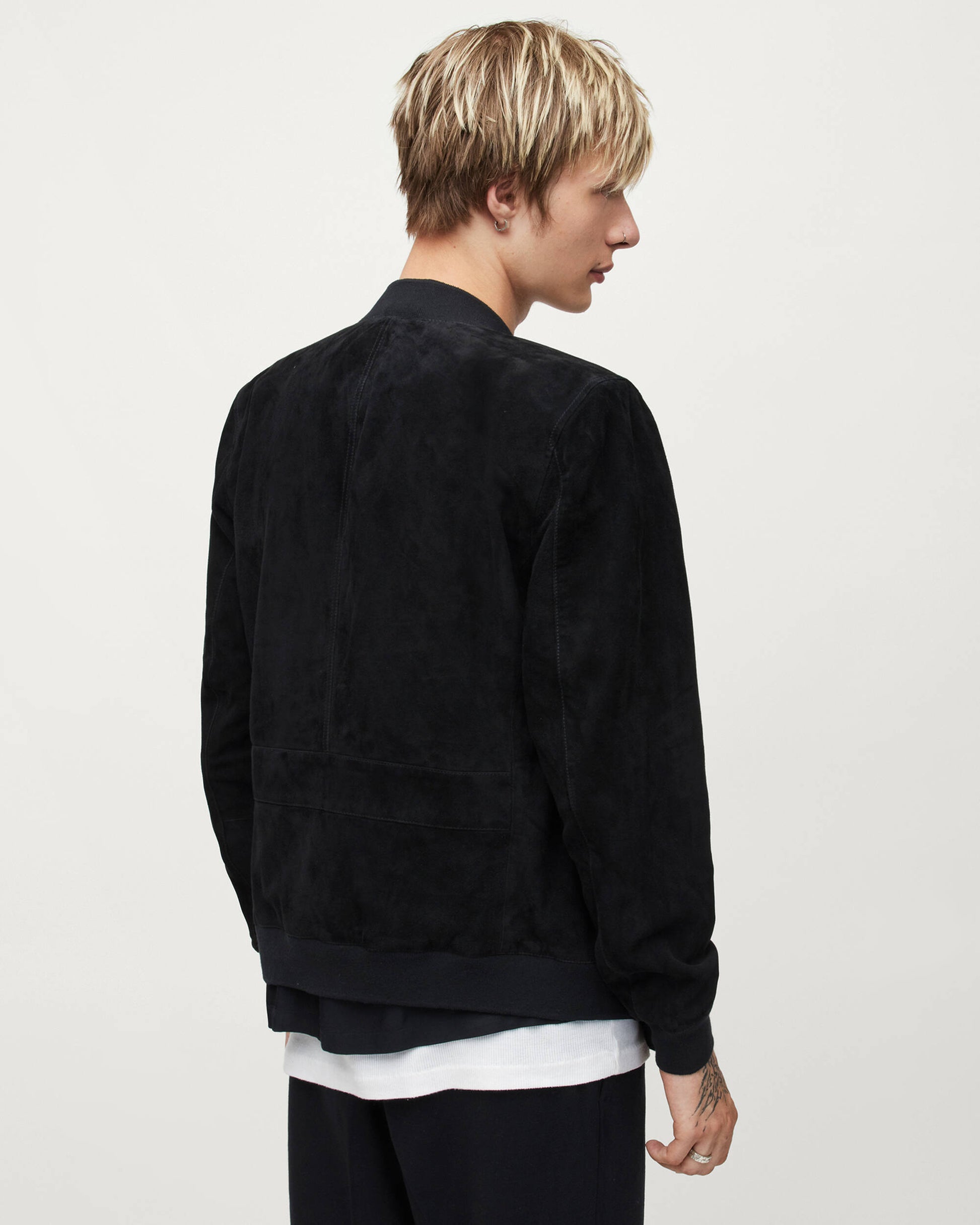 Men's Black Suede Leather Bomber Jacket - Timeless Elegance