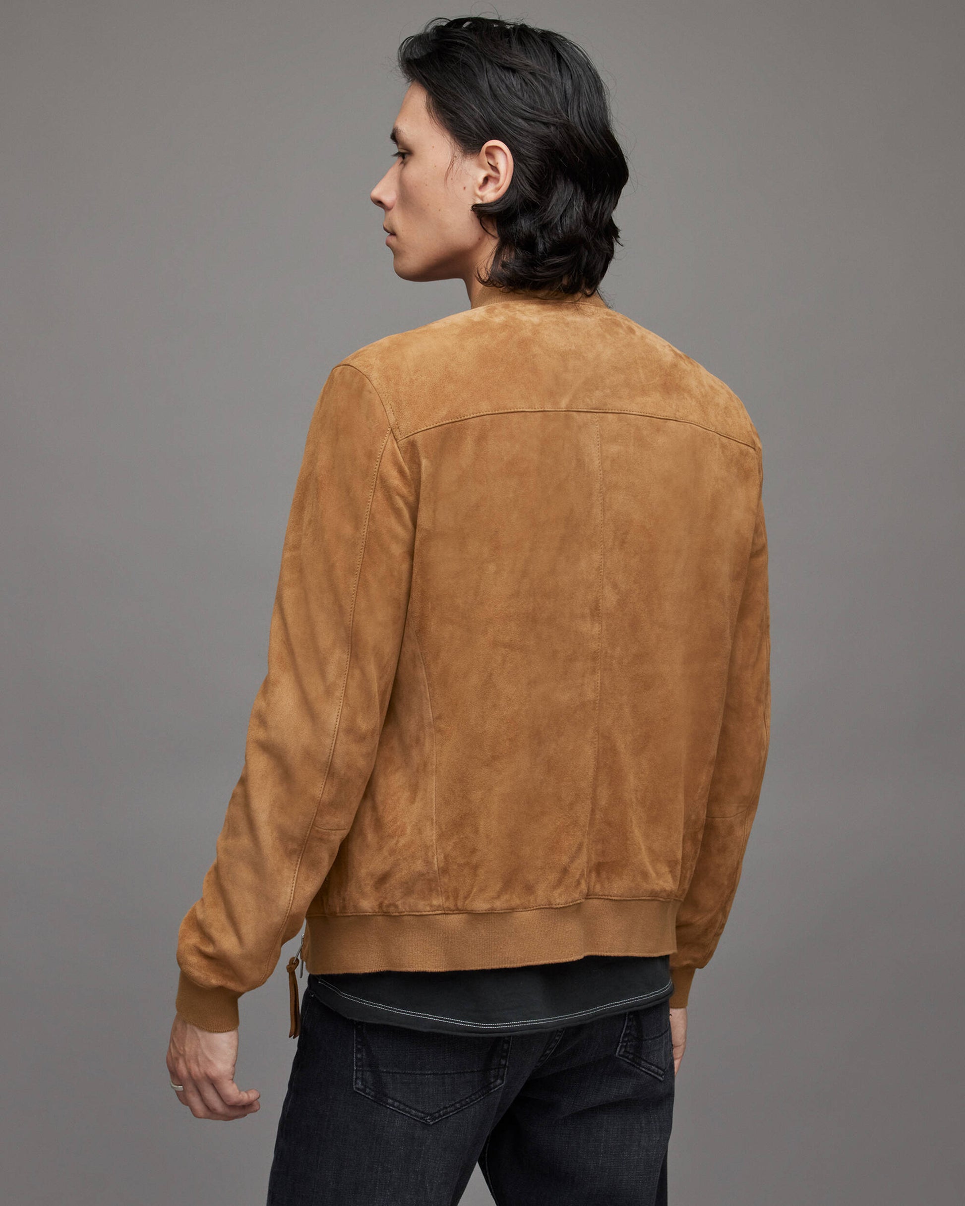 Men's Brown Suede Leather Bomber Jacket