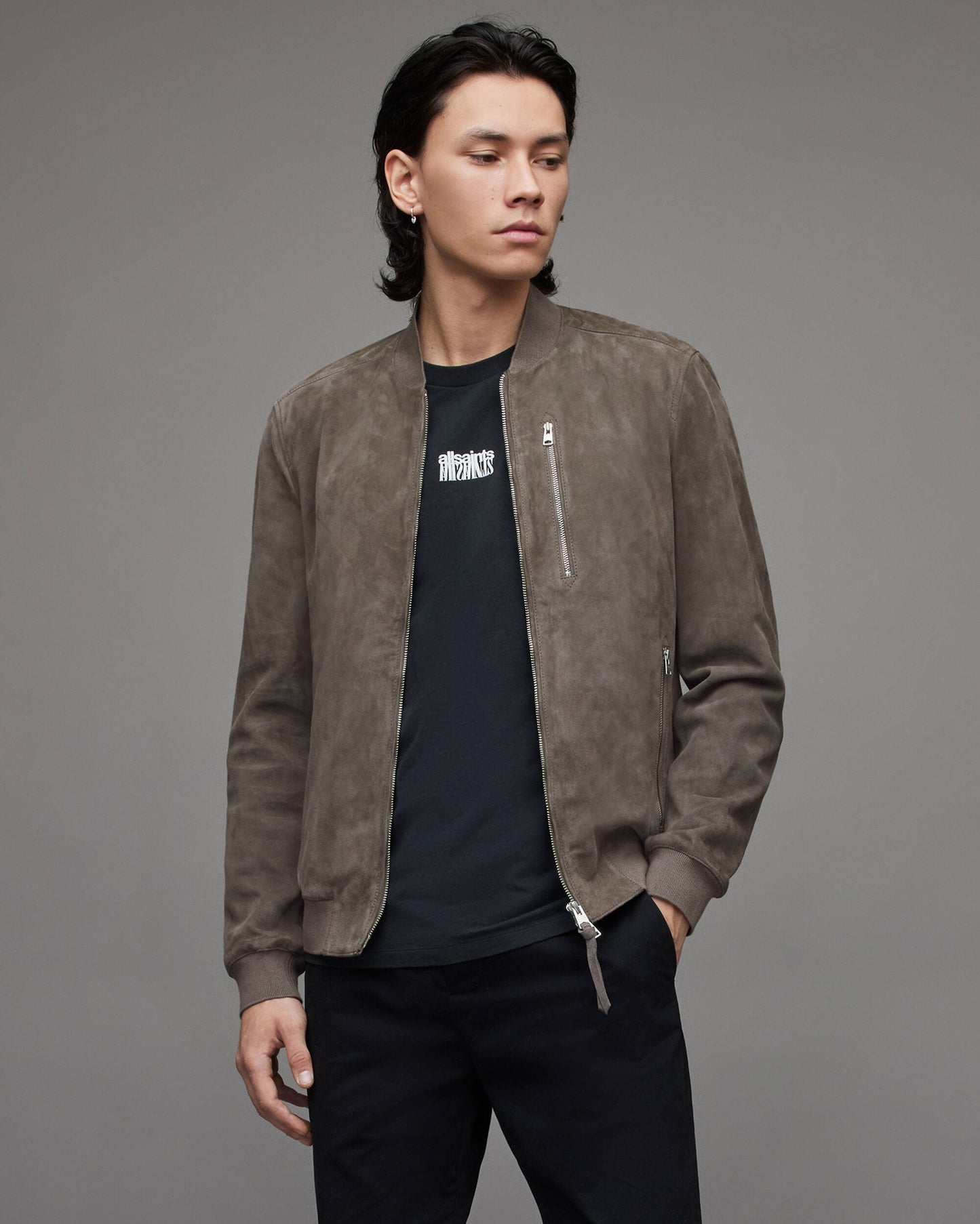 Men's Gray Suede Leather Bomber Jacket by Avanzar