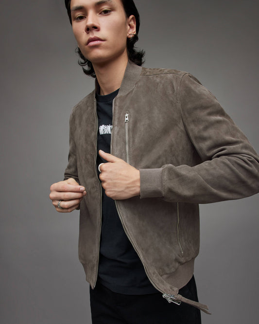 Men's Gray Suede Leather Bomber Jacket by Avanzar