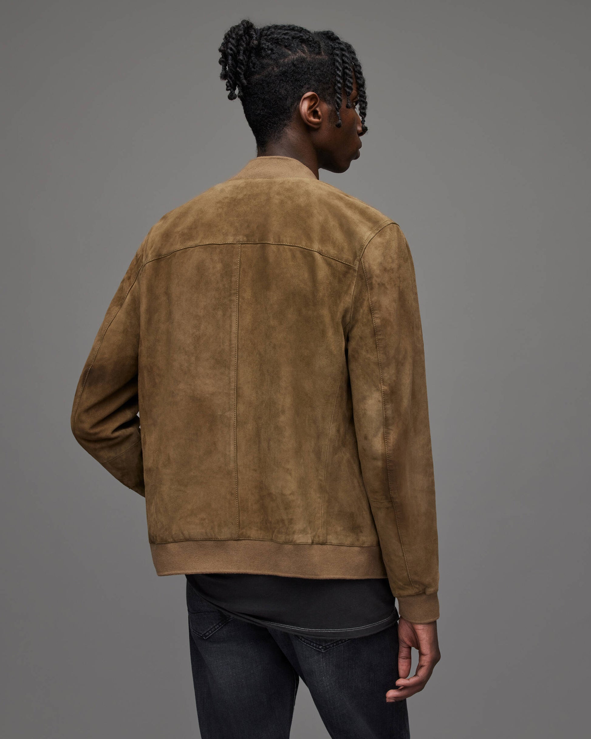 Men's Tan Brown Suede Leather Bomber Jacket