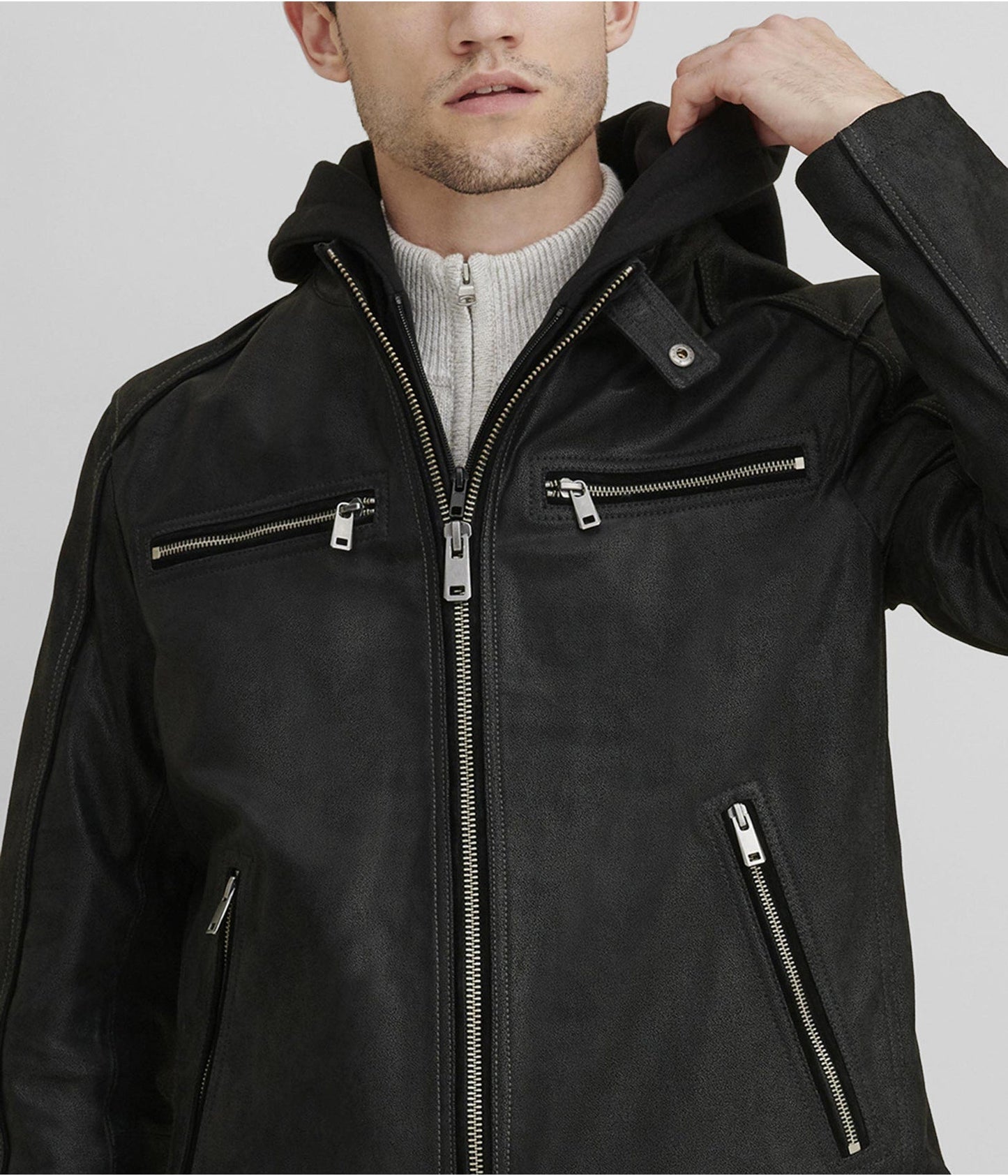 Men's Black Suede Leather Cafe Racer Jacket