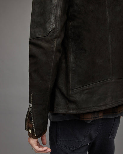 Men's Black Suede Leather Harrington Jacket by Avanzar