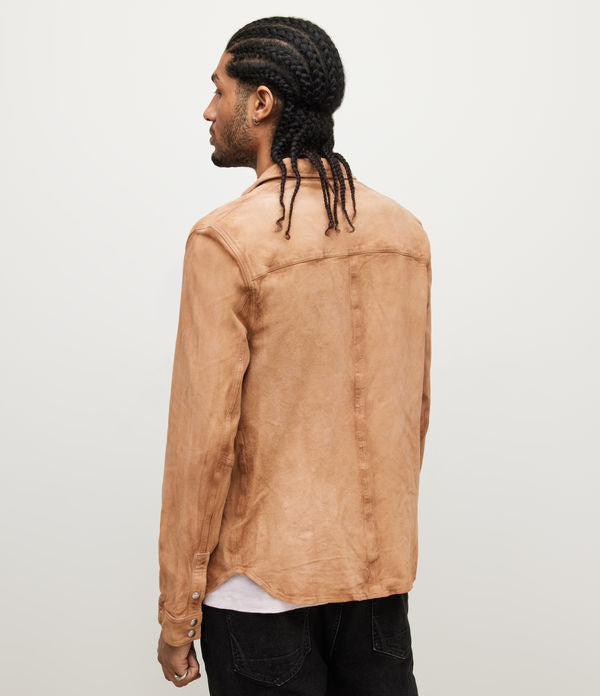 Men's Beige Brown Suede Leather Shirt