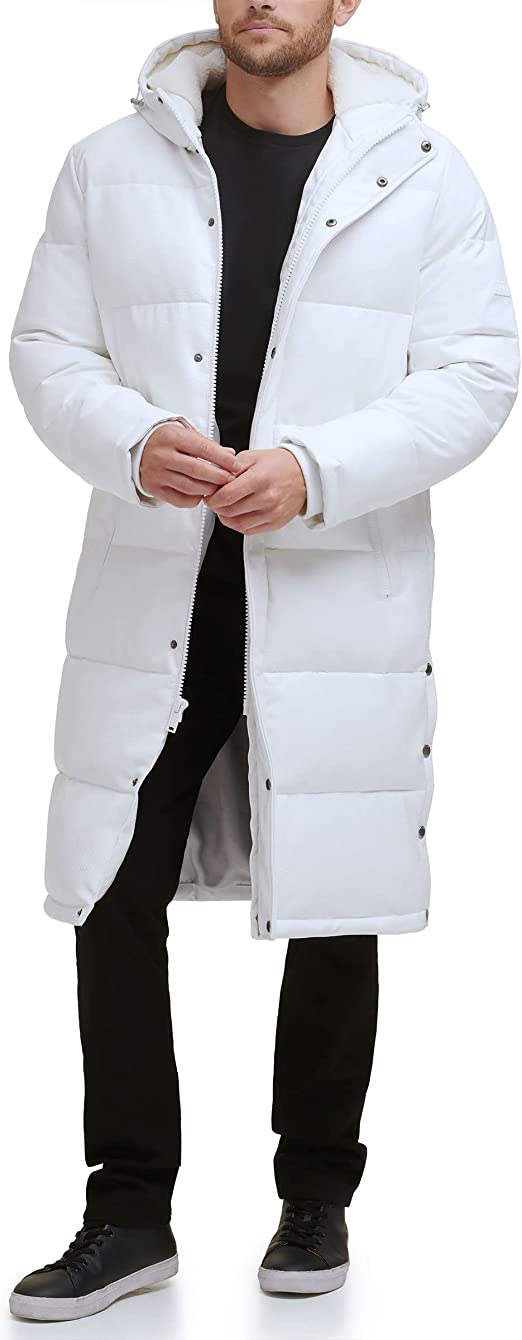 Men's White Trench Puffer Leather Coat