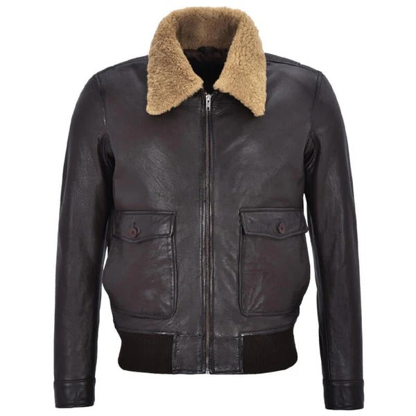 Men’s WW2 Brown Shearling Collar Flight Bomber Jacket Avanzar Leather