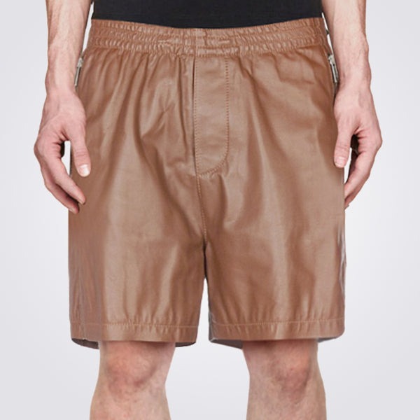 Men’s Brown Leather Shorts with Zippered Pockets – Avanzar Leather