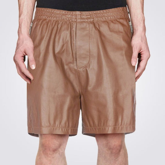 Men’s Brown Leather Shorts with Zippered Pockets – Avanzar Leather