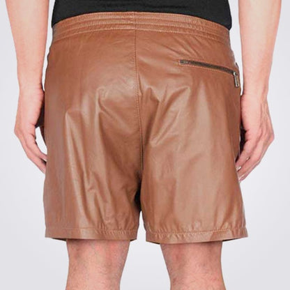 Men’s Brown Leather Shorts with Zippered Pockets – Avanzar Leather