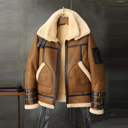 Men’s B3 RAF Aviator Brown Double Collar Flight Shearling Leather Jacket Coat