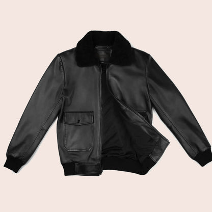 Men’s Black G-1 Flight Leather Bomber Jacket - Bold & Classic