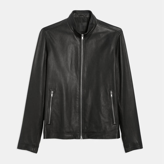 Mens Black Lambskin Biker Riding Leather Jacket