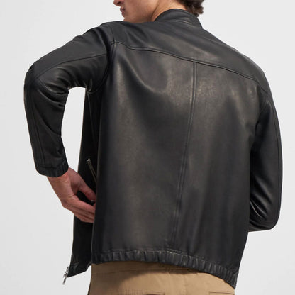 Mens Black Lambskin Biker Riding Leather Jacket