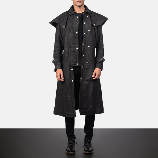 Men’s Premium Sheepskin Leather Studded Black Duster Coat