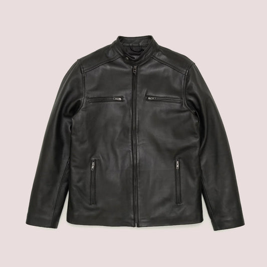 Men’s Black Lambskin Leather Moto Jacket