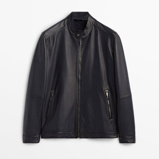 Men's Black Plain Biker Jacket - Classic and Versatile