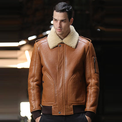 Men’s Classic Brown B3 Sheepskin Airforce Bomber Jacket