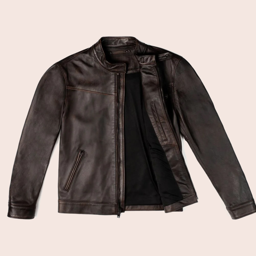 Men’s Brown Cafe Racer Goatskin Leather Motorbike Jacket by Avanzar