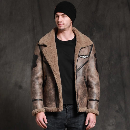 Men’s Brown RAF Aviator B3 Waxed Sheepskin Leather Jacket