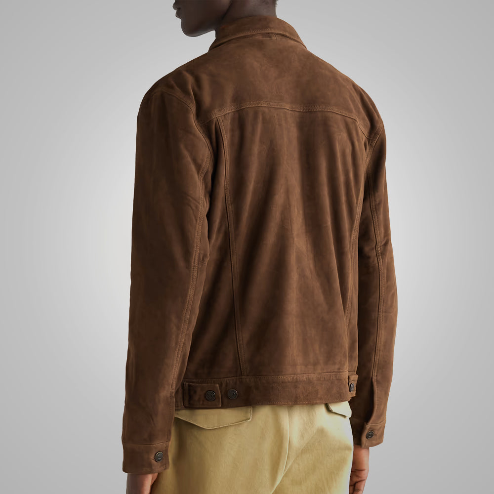 Men's Brown Suede Leather Iconic Trucker Jacket