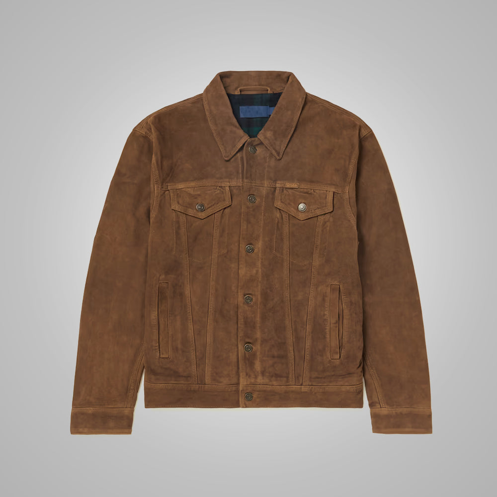 Men's Brown Suede Leather Iconic Trucker Jacket