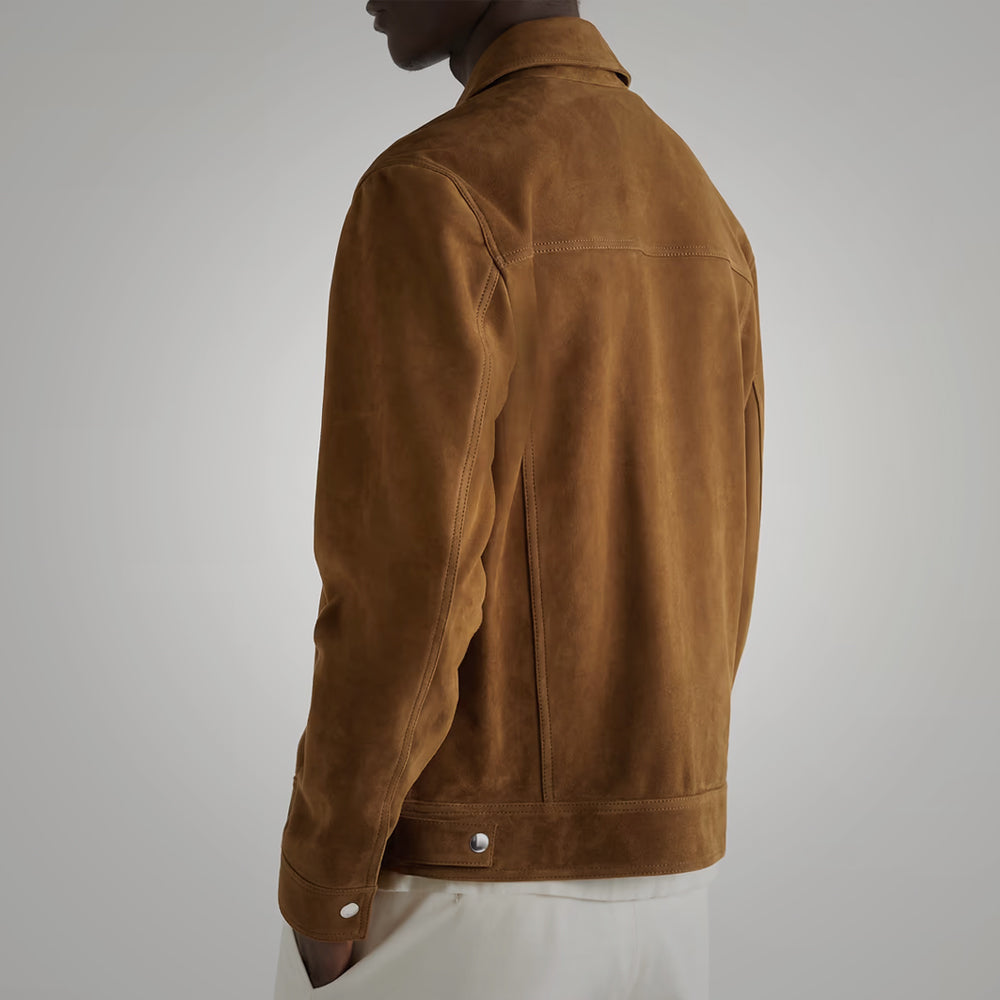 Men's Brown Suede Leather Trucker Jacket