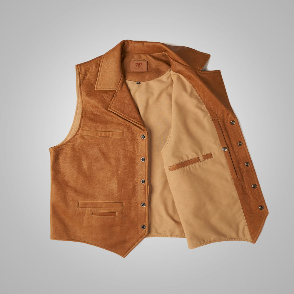 Men’s Brown Western Cowboy Leather Vest