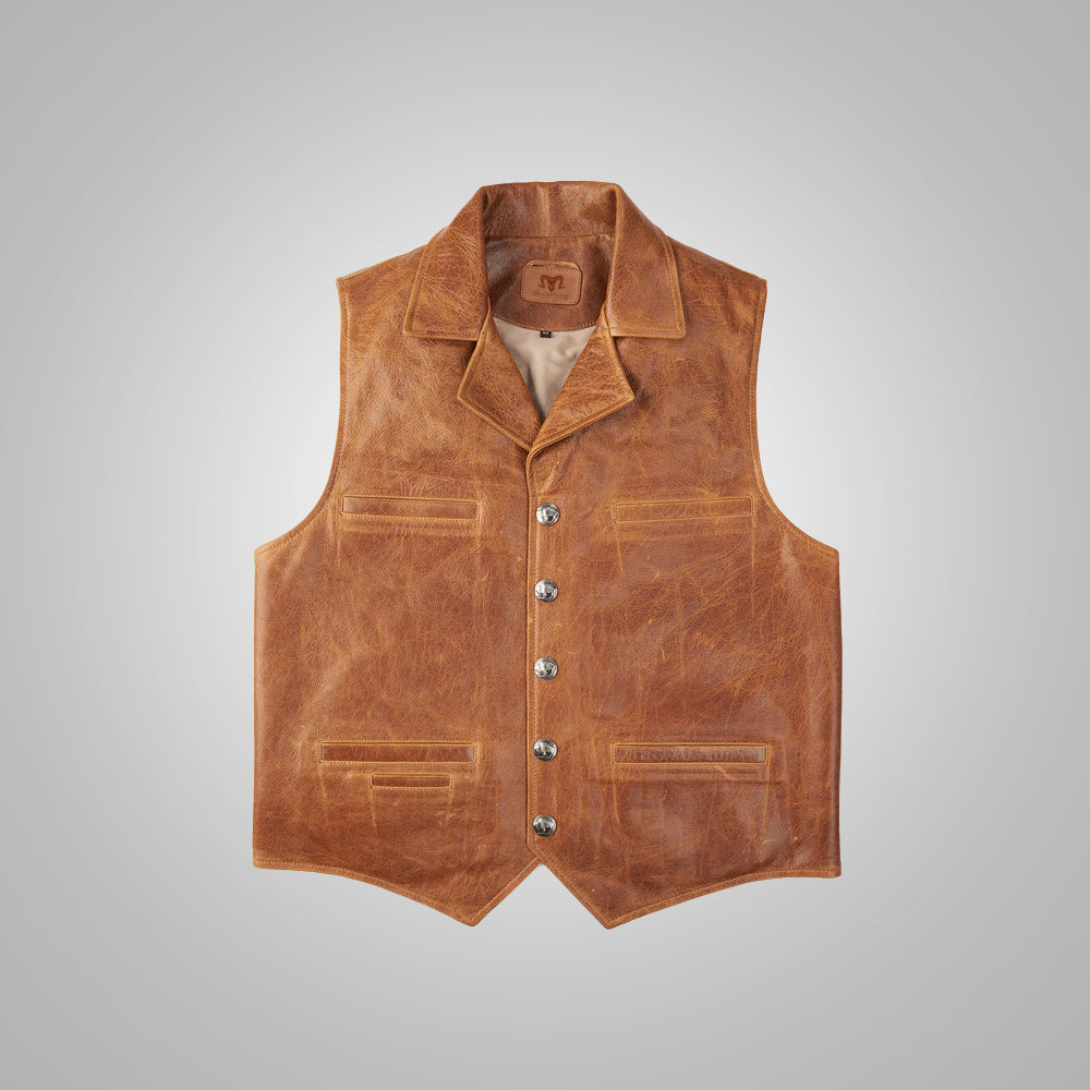 Men’s Brown Western Cowboy Leather Vest