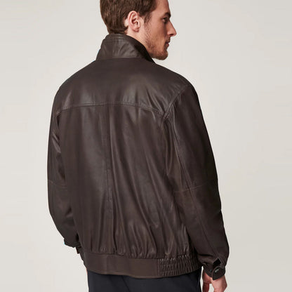 Men’s Classic Brown Aviator Sheepskin Leather Bomber Jacket - Timeless & Warm