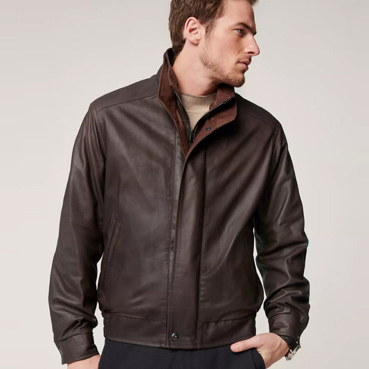 Men’s Classic Brown Aviator Sheepskin Leather Bomber Jacket - Timeless & Warm