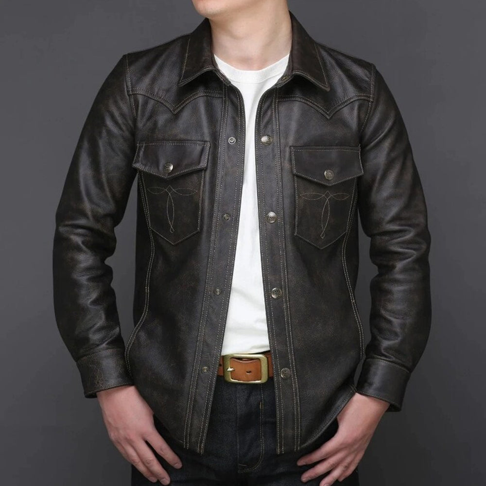 Men's Full Sleeves Leather Shirt