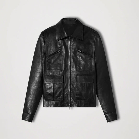 Men’s Genuine Black Sheepskin Trucker Leather Jacket by Avanzar