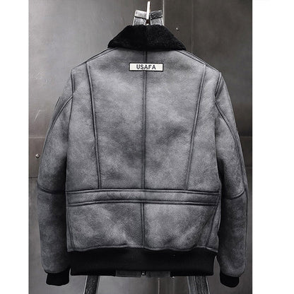 Men's Grey B3 RAF Flight Shearling Leather Jacket Coat