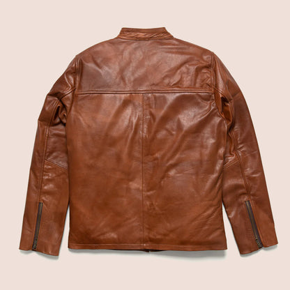 Men’s Light Brown Cafe Racer Leather Motorbike Jacket