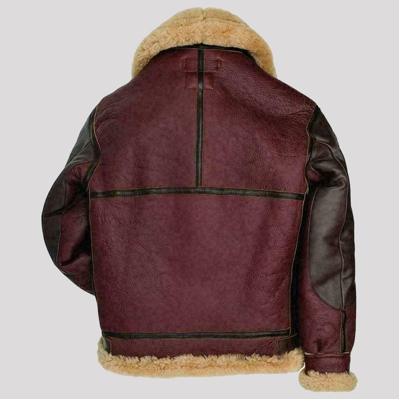 Men's Maroon RAF Aviator B3 Shearling Flying Bomber Leather Jacket