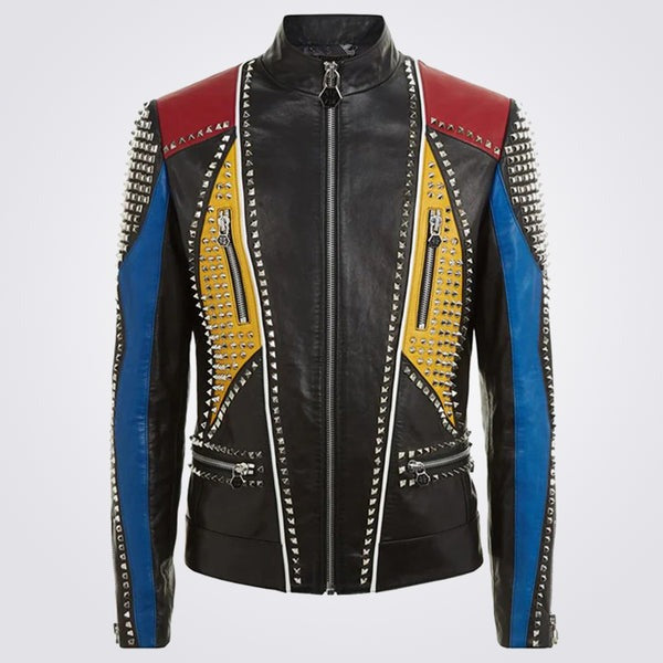 Men’s Multicolor Full Studded Leather Jacket – Avanzar Leather