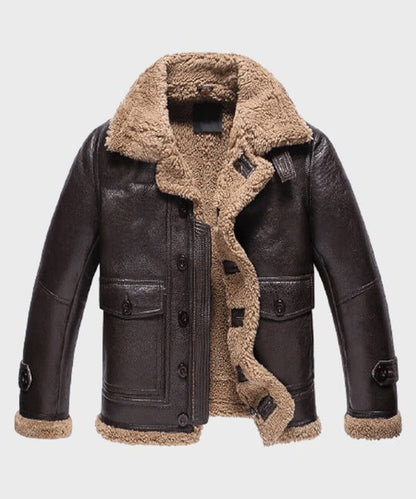 Men's Sheepskin Shearling Dark Brown Leather Jacket